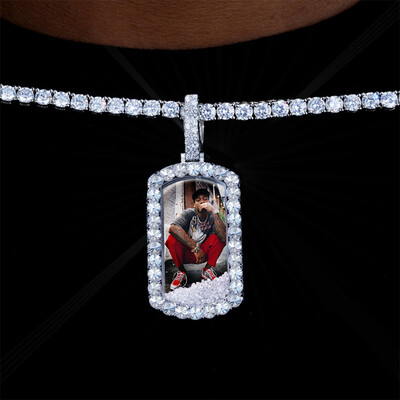 Upside Down Inverted Diamond Icy-Filled Customized Photo Dog Tag Pendant