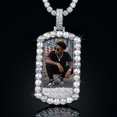 Upside Down Inverted Diamond Icy-Filled Customized Photo Dog Tag Pendant