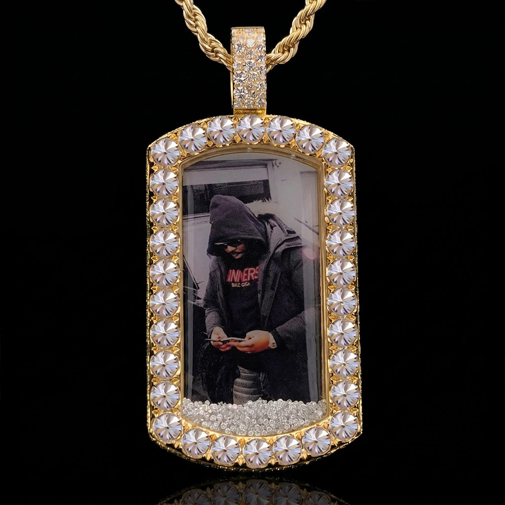 Upside Down Inverted Diamond Icy-Filled Customized Photo Dog Tag Pendant Upside Down Inverted Diamond Icy-Filled Customized Photo Dog Tag Pendant