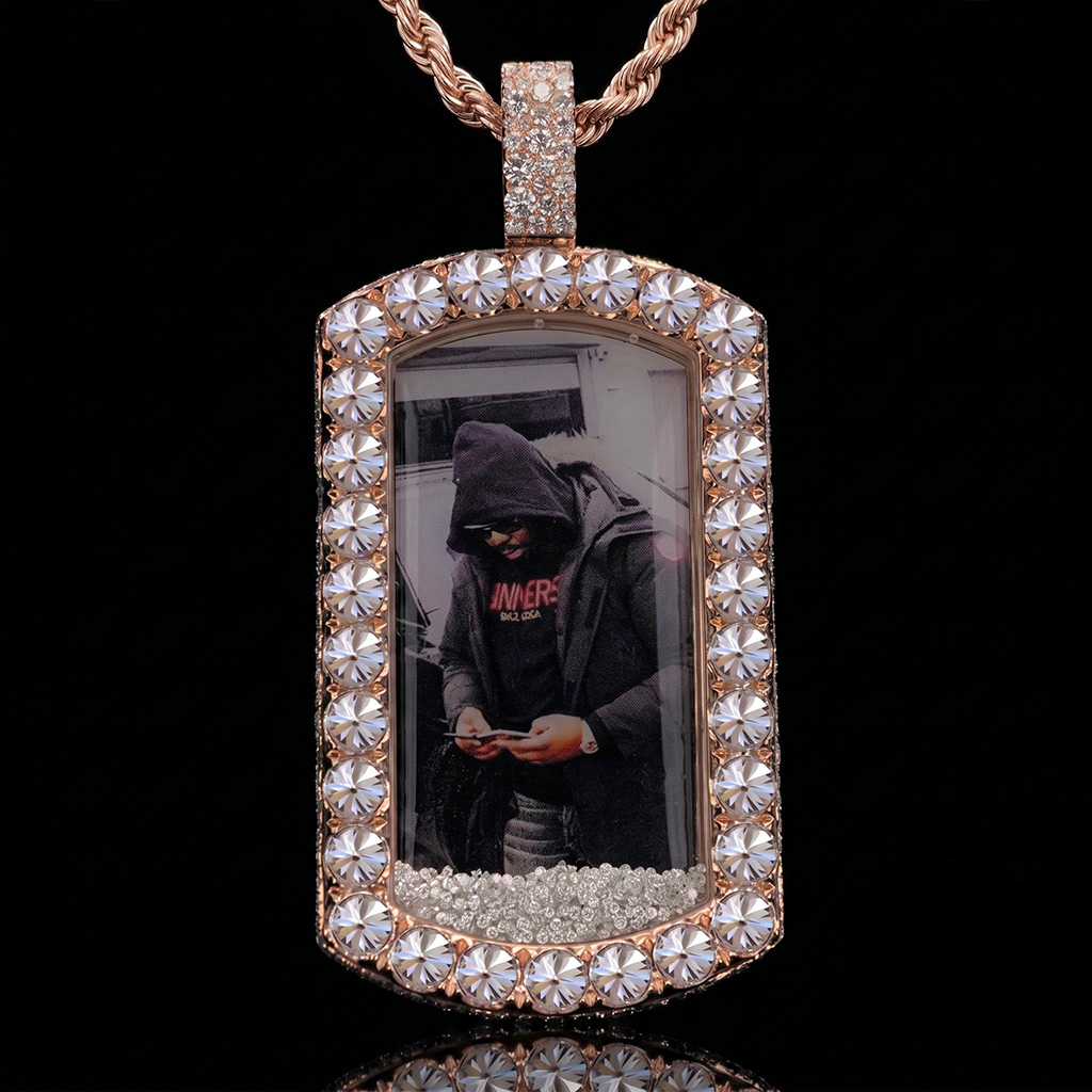 Upside Down Inverted Diamond Icy-Filled Customized Photo Dog Tag Pendant Upside Down Inverted Diamond Icy-Filled Customized Photo Dog Tag Pendant