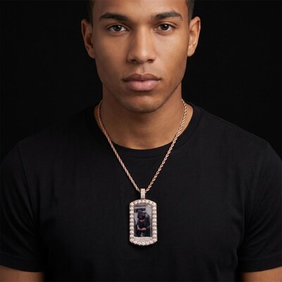 Upside Down Inverted Diamond Icy-Filled Customized Photo Dog Tag Pendant