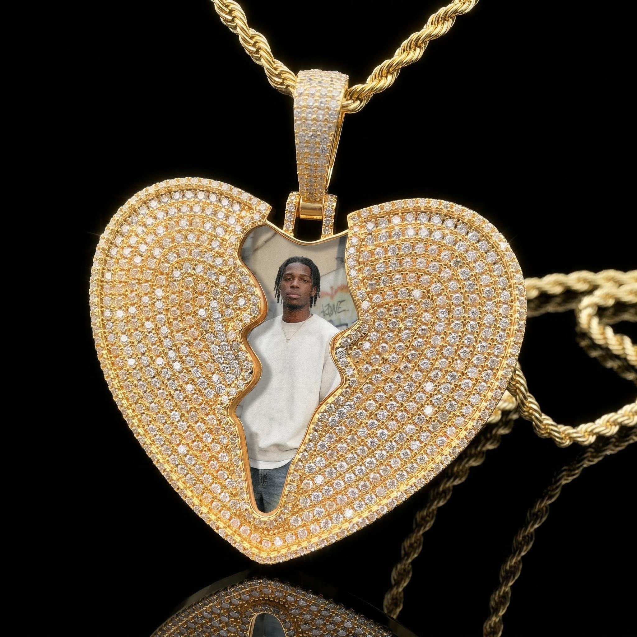 Iced Out Broken Heart Custom Photo Pendant