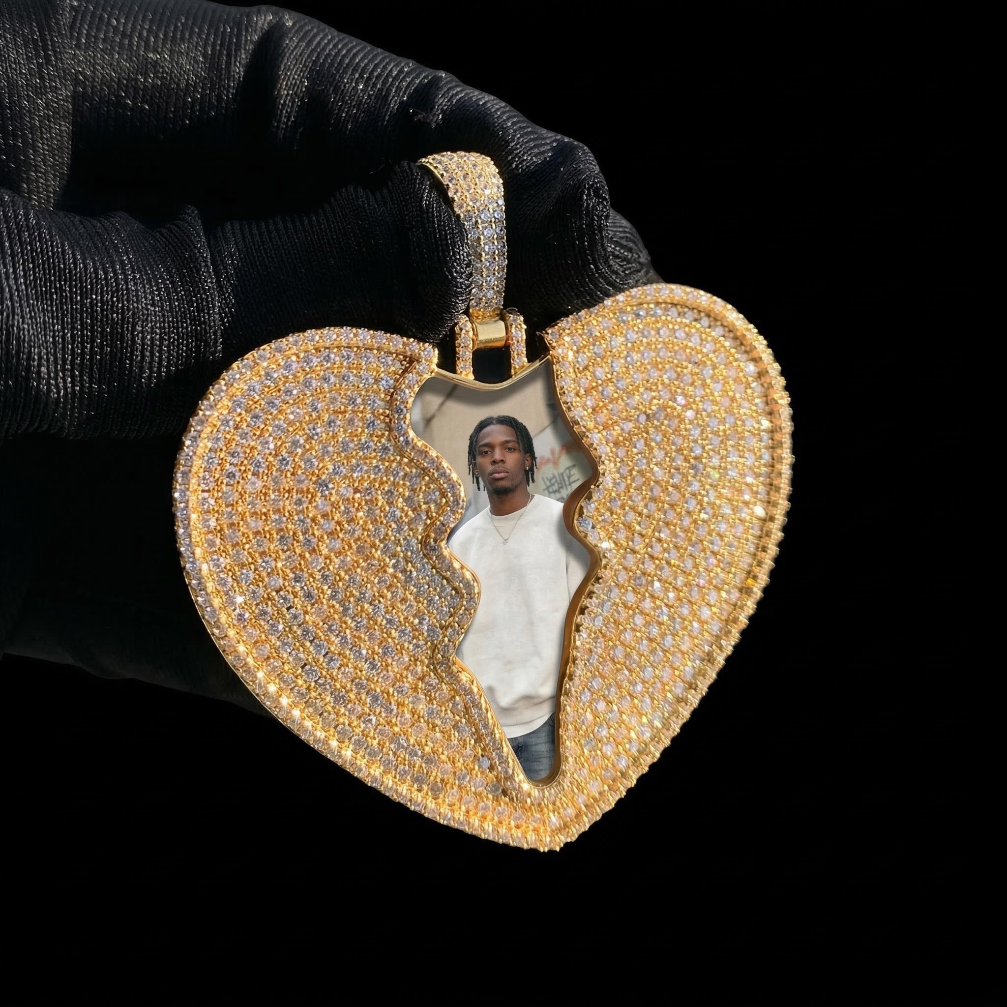 Iced Out Broken Heart Custom Photo Pendant