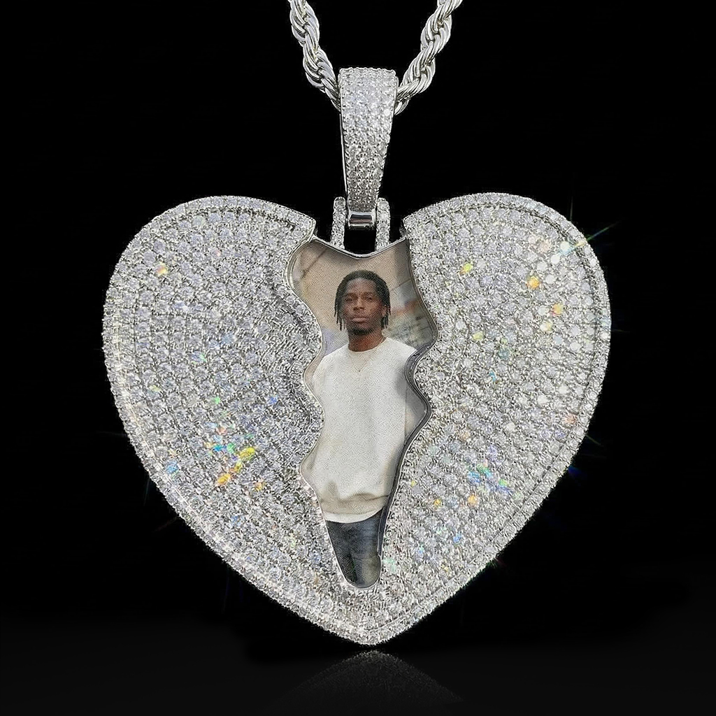 Iced Out Broken Heart Custom Photo Pendant