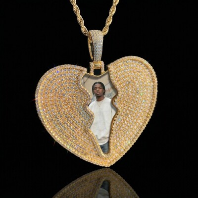 Iced Out Broken Heart Custom Photo Pendant