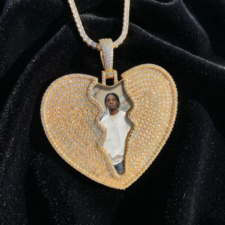 Iced Out 2.2" Broken Heart Custom Photo Pendant