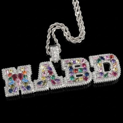 Iced Out Colorful Marquise&Pear&Round Cut Custom Letter Pendant