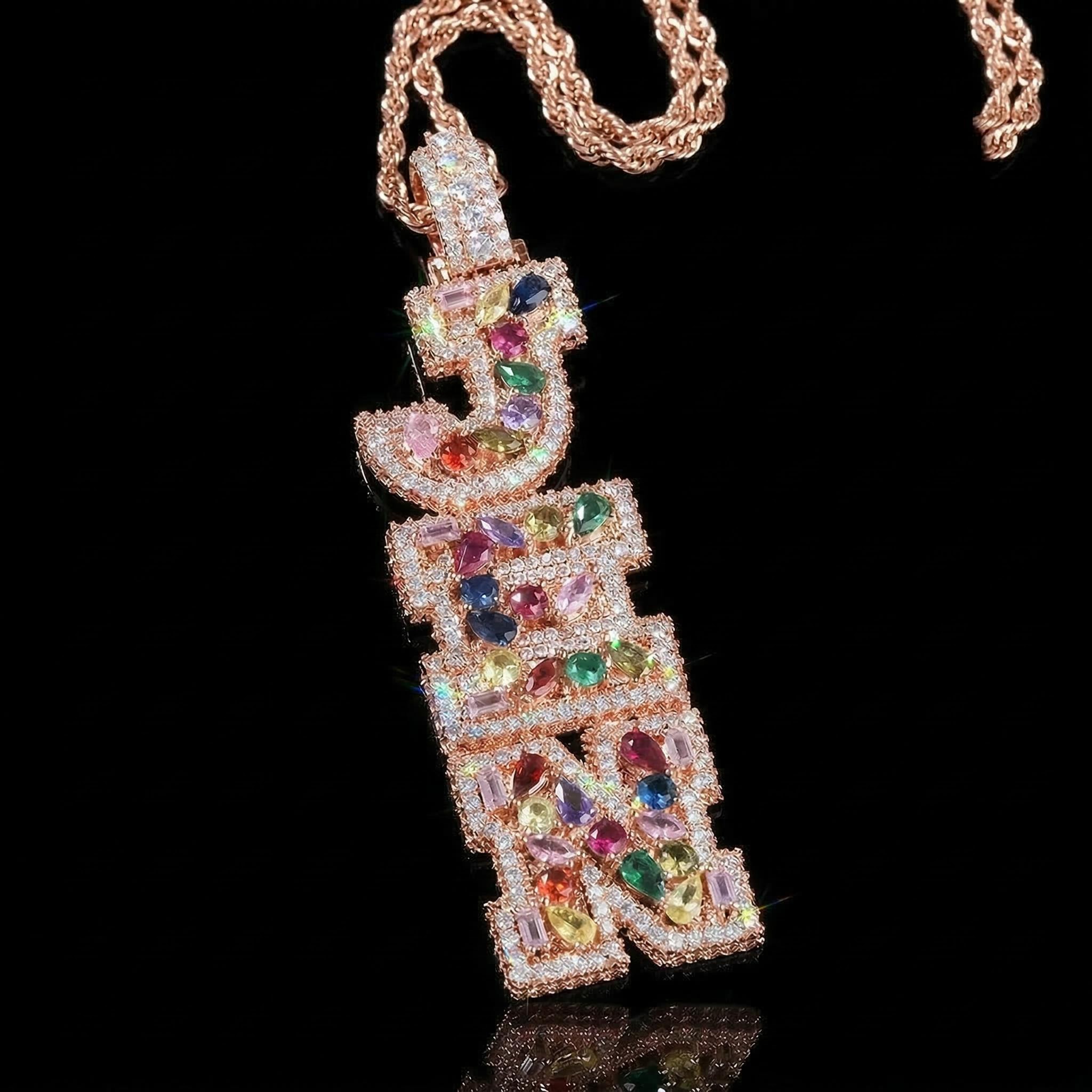 Iced Out Colorful Marquise&Pear&Round Cut Custom Letter Pendant Iced Out Colorful Marquise&Pear&Round Cut Custom Letter Pendant