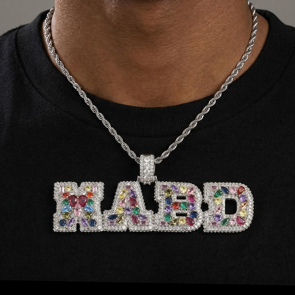 Iced Out Colorful Marquise&Pear&Round Cut Custom Letter Pendant Iced Out Colorful Marquise&Pear&Round Cut Custom Letter Pendant