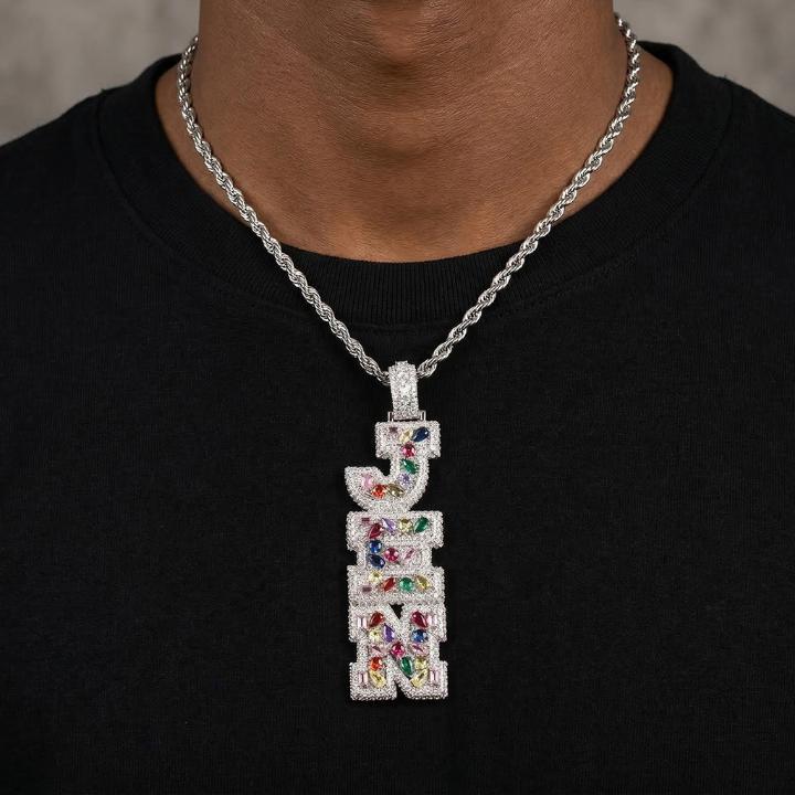 Iced Out Colorful Marquise&Pear&Round Cut Custom Letter Pendant