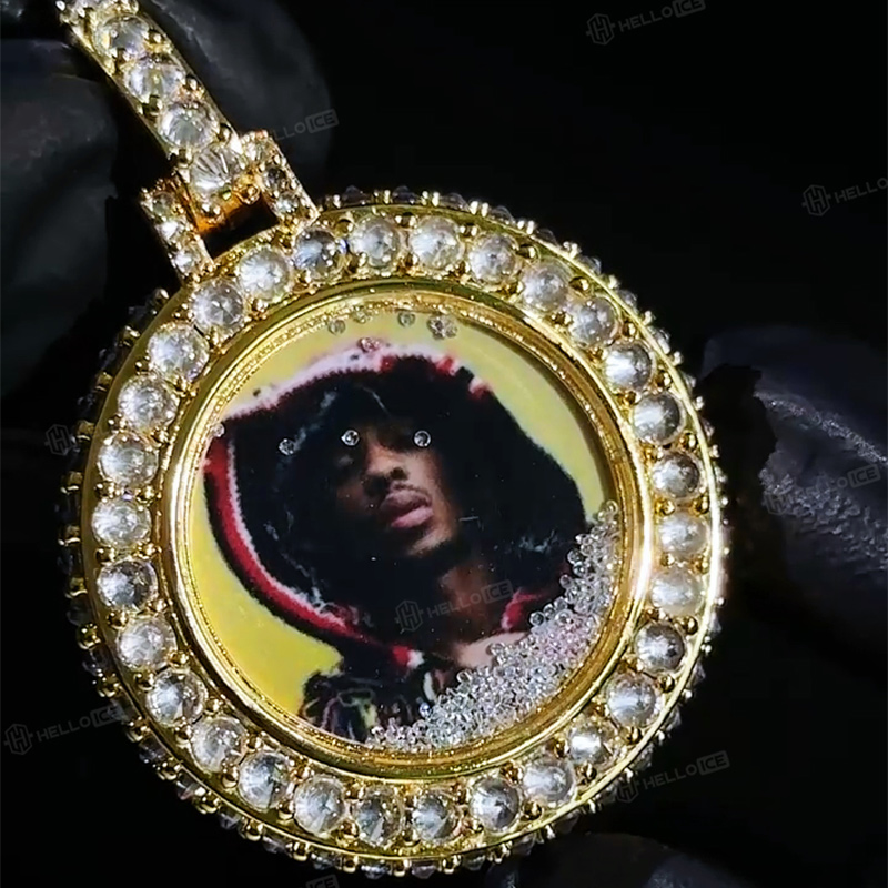 Upside Down Inverted Diamond Icy-Filled Disc Custom Photo Pendant