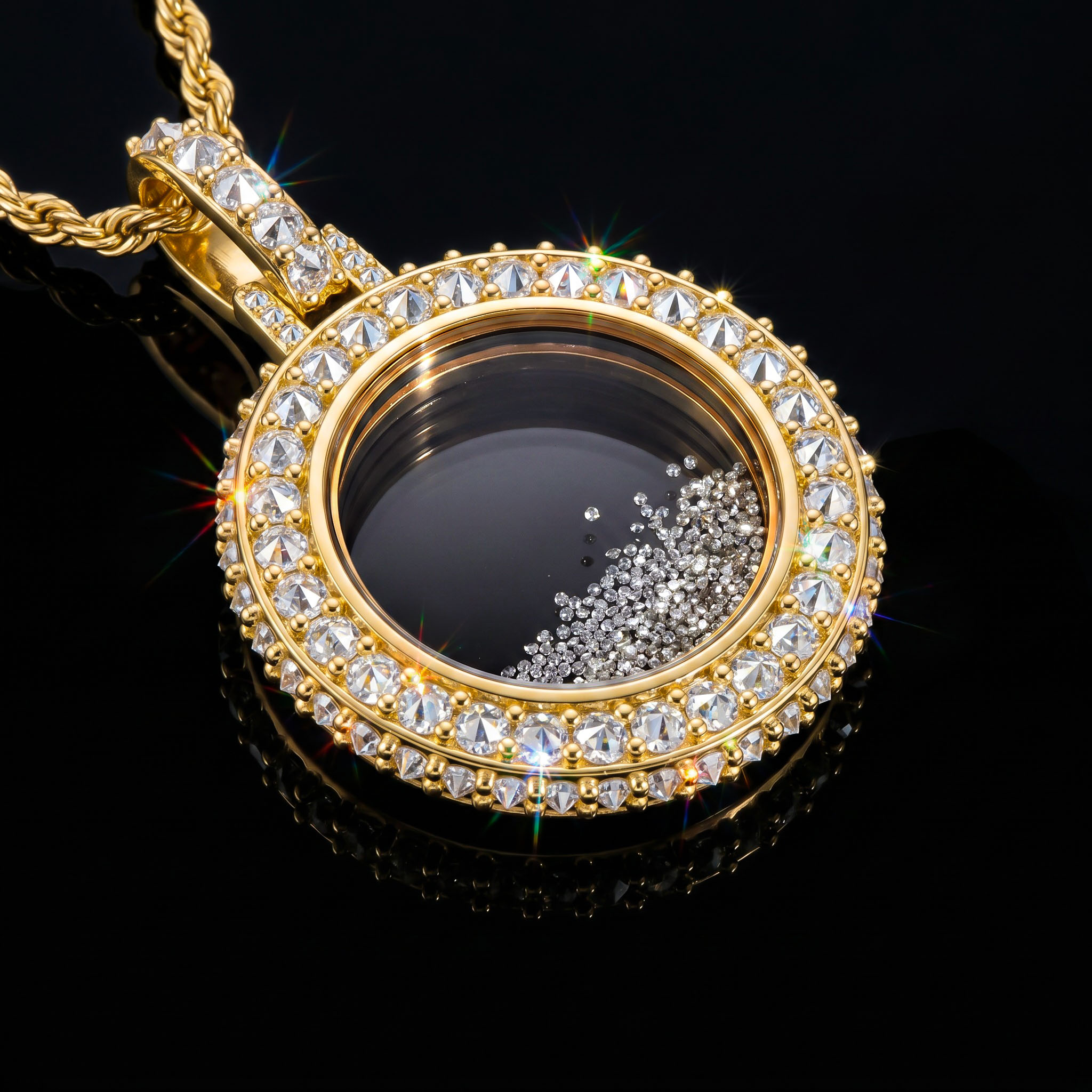 Upside Down Inverted Diamond Icy-Filled Disc Pendant