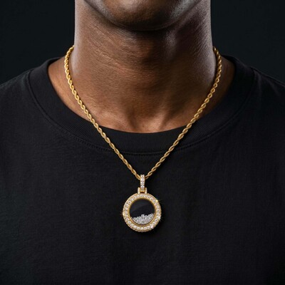 Upside Down Inverted Diamond Icy-Filled Disc Pendant