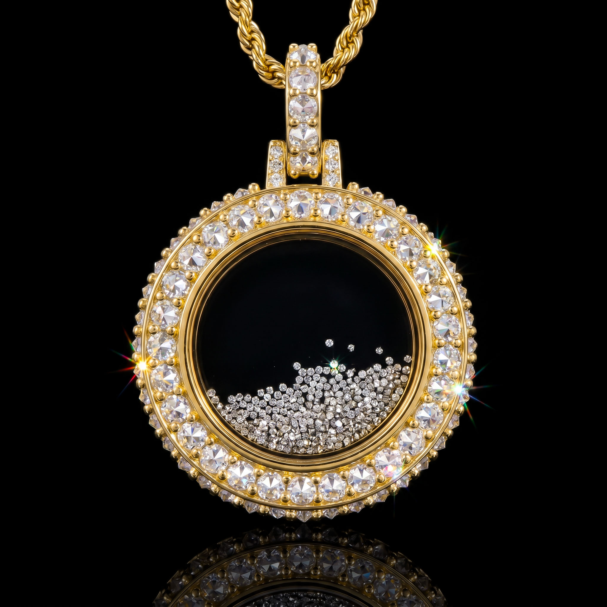 Upside Down Inverted Diamond Icy-Filled Disc Pendant