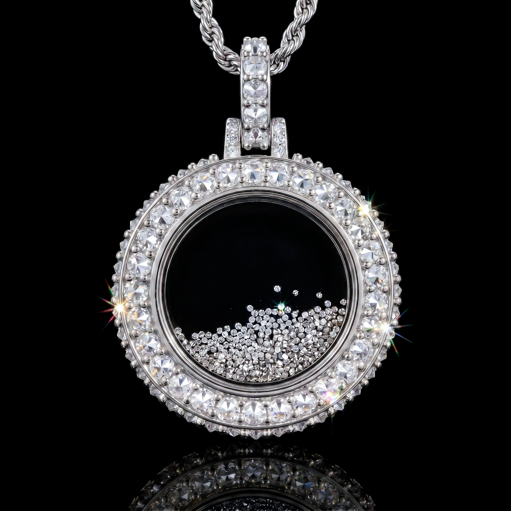 Upside Down Inverted Diamond Icy-Filled Disc Pendant