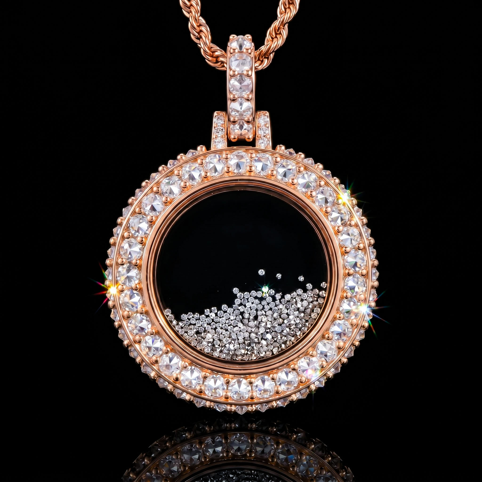 Upside Down Inverted Diamond Icy-Filled Disc Pendant