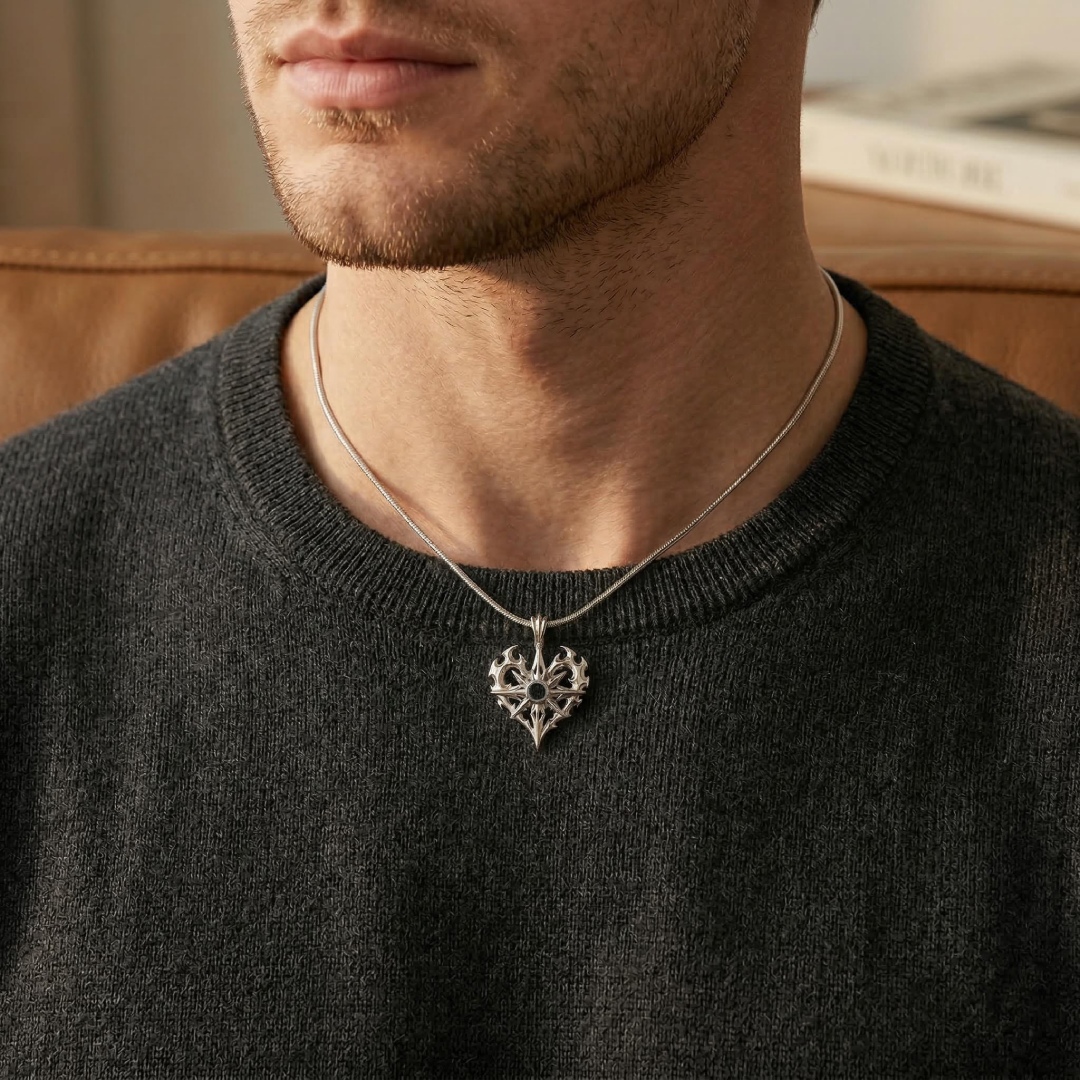 Men's Edgy Vintage Black Diamond S925 Silver Pendant