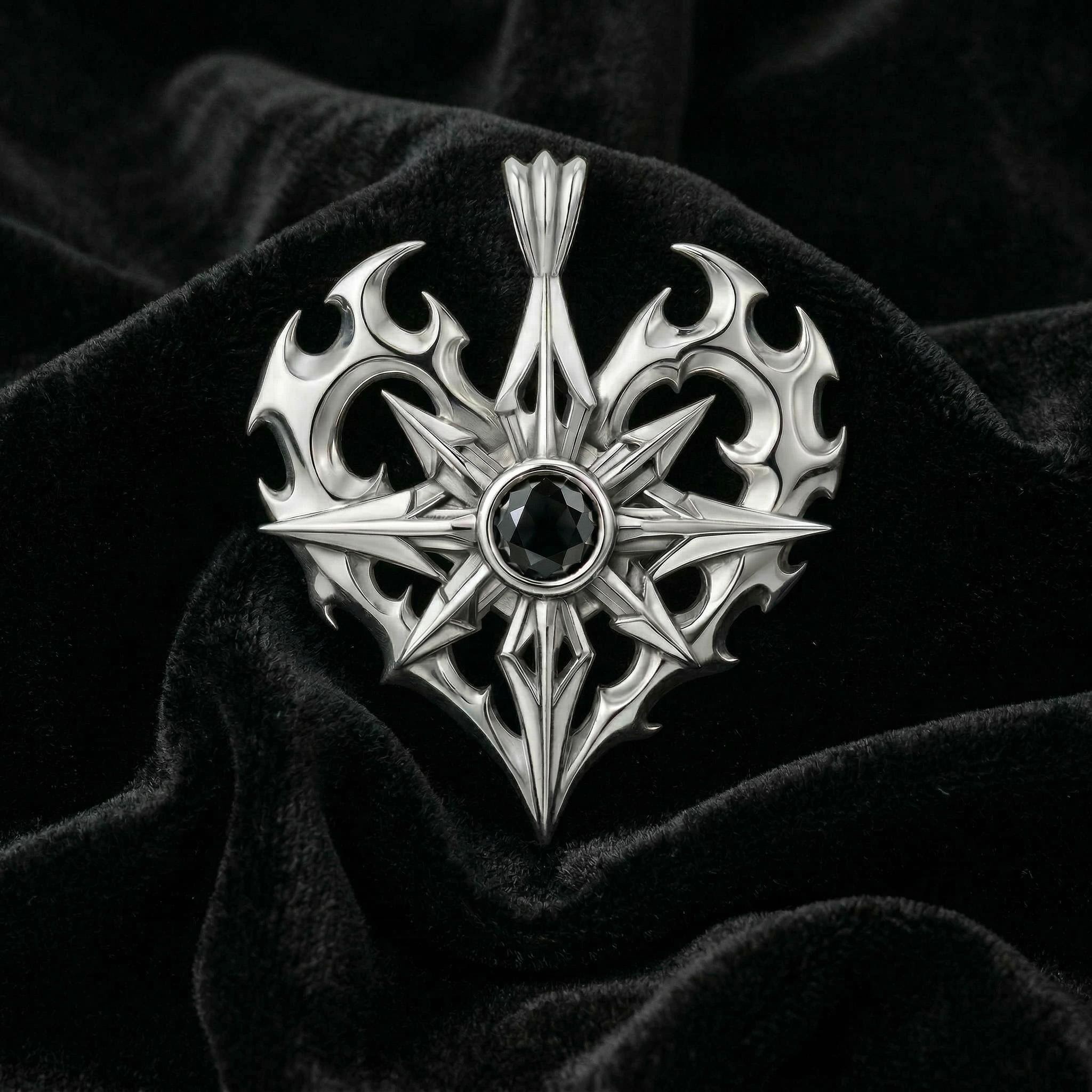 Men's Edgy Vintage Black Diamond S925 Silver Pendant