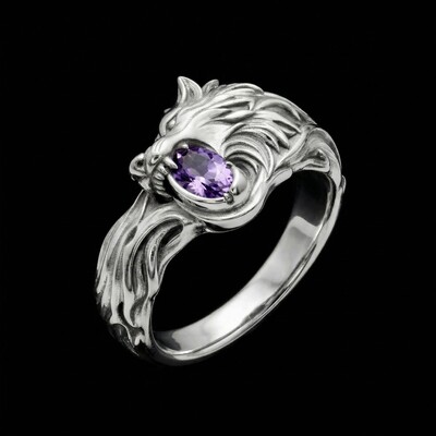 1.2Ct CTW Wolf Design Purple Oval Cut S925 Silver Ring