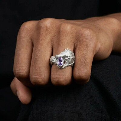 1.2ct. tw. Wolf Design Purple Oval Cut S925 Silver Ring