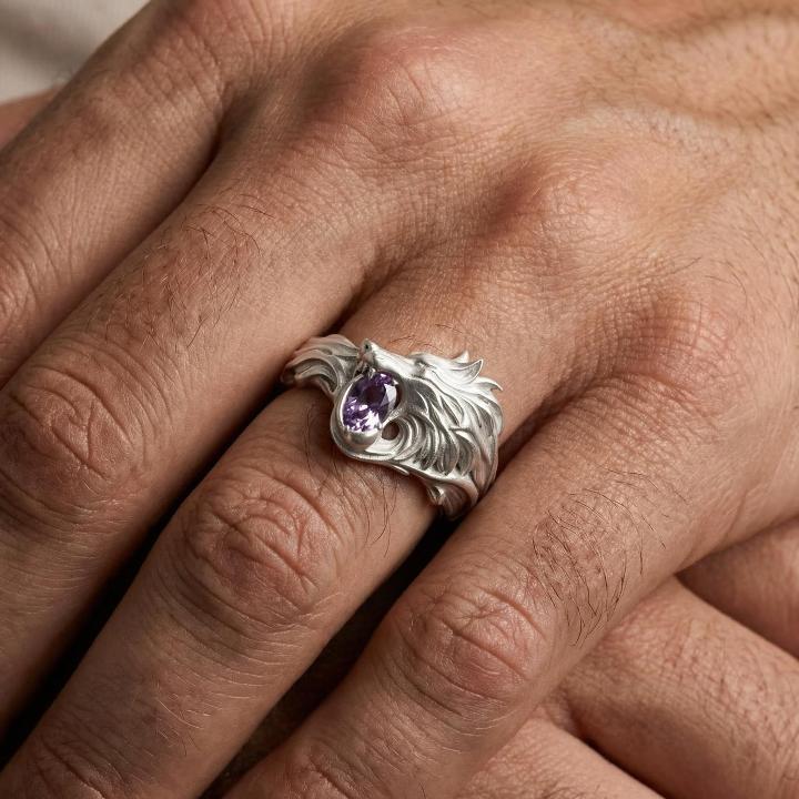 1.2ct. tw. Wolf Design Purple Oval Cut S925 Silver Ring