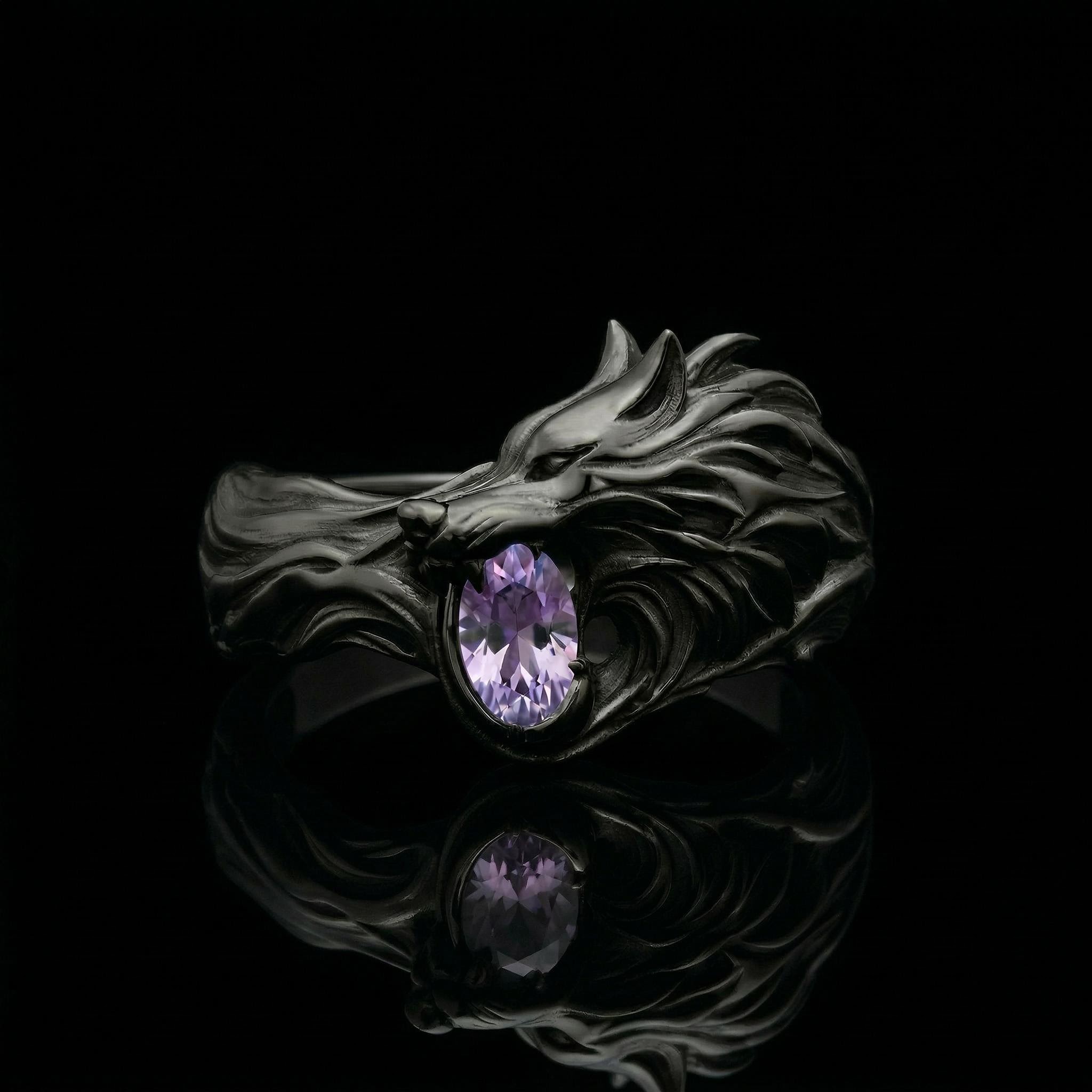 1.2ct. tw. Wolf Design Purple Oval Cut S925 Silver Ring
