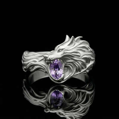 1.2ct. tw. Wolf Design Purple Oval Cut S925 Silver Ring