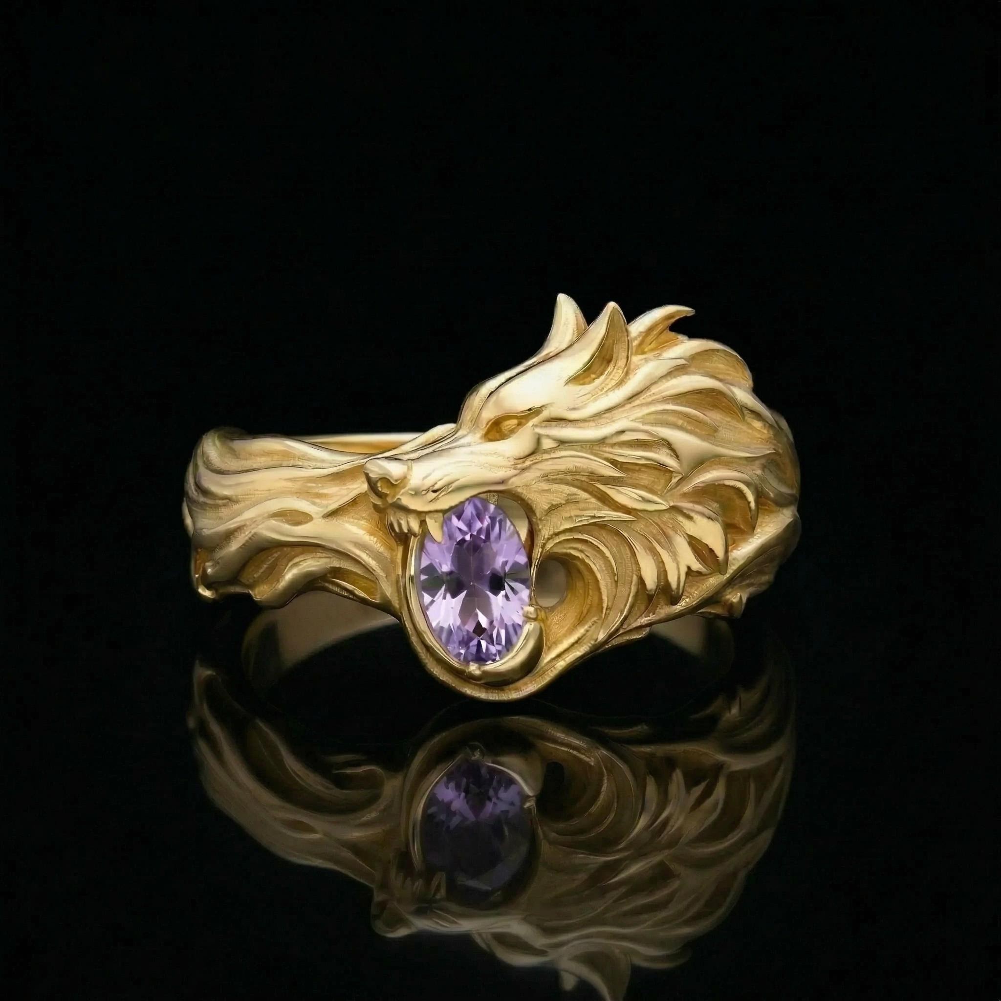 1.2ct. tw. Wolf Design Purple Oval Cut S925 Silver Ring