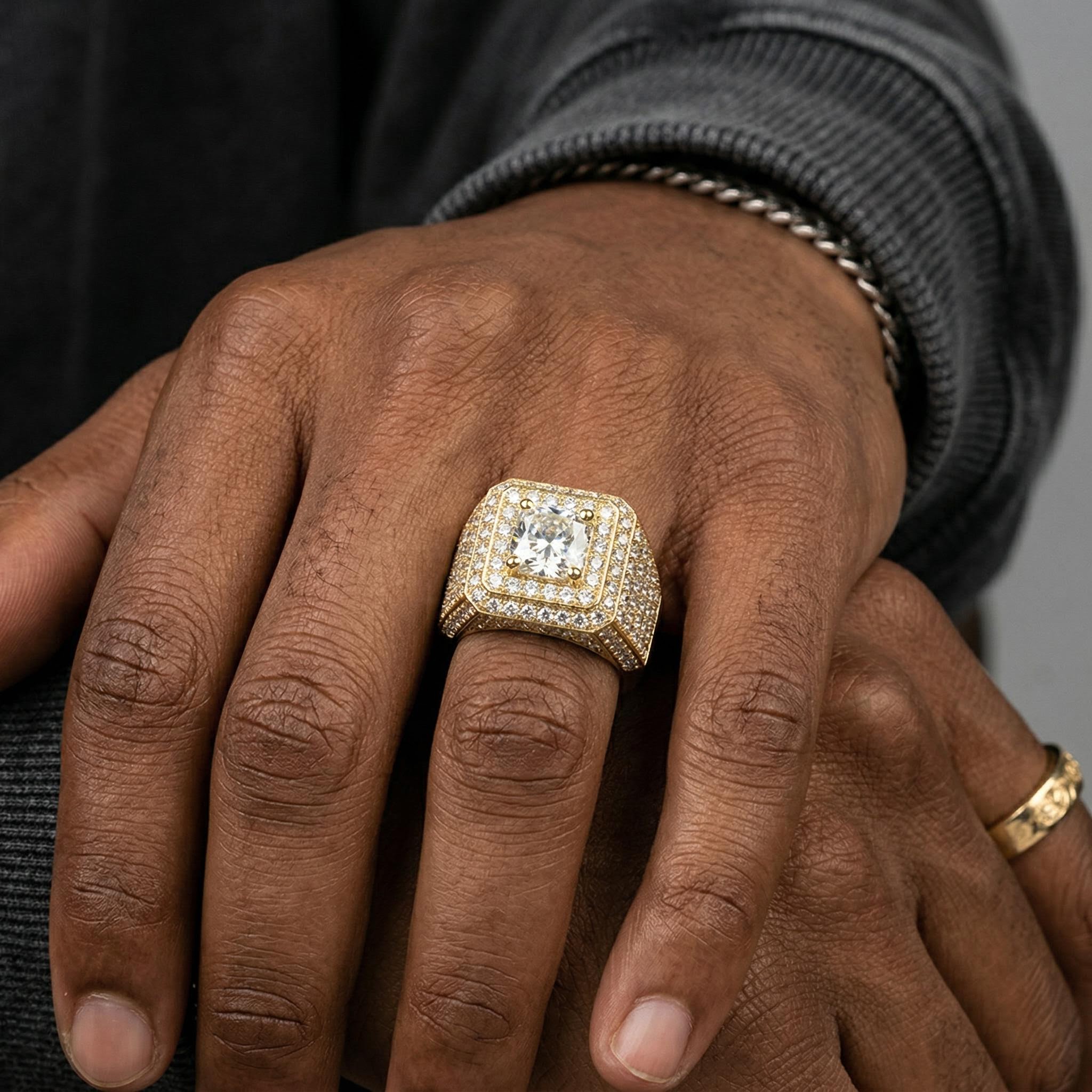 Iced Out Round Cut Men's Ring