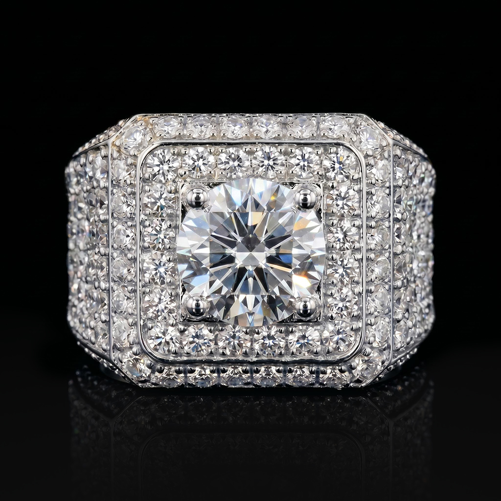 Iced Out Round Cut Men's Ring