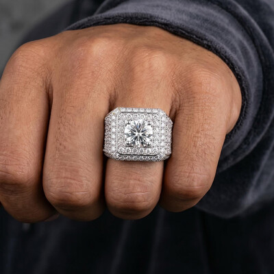 Iced Out Round Cut Men's Ring