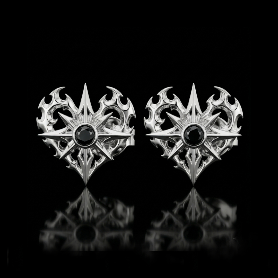 Men's Edgy Vintage Round Black Diamond S925 Silver Earrings