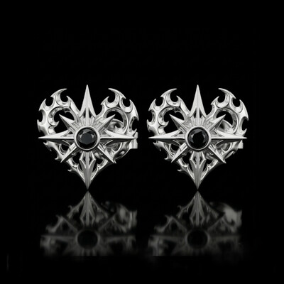 Men's Edgy Vintage Round Black Diamond S925 Silver Earrings
