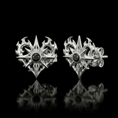 Men's Edgy Vintage Round Black Diamond S925 Silver Earrings