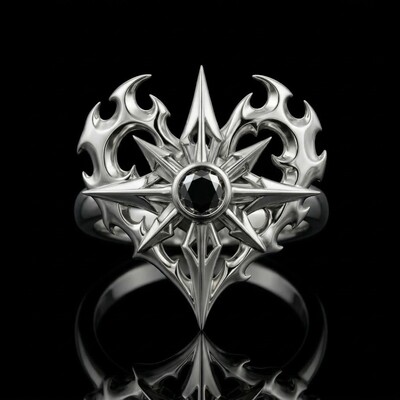 Men's Edgy Vintage Black Diamond S925 Silver Ring