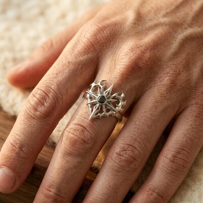 Men's Edgy Vintage Black Diamond S925 Silver Ring