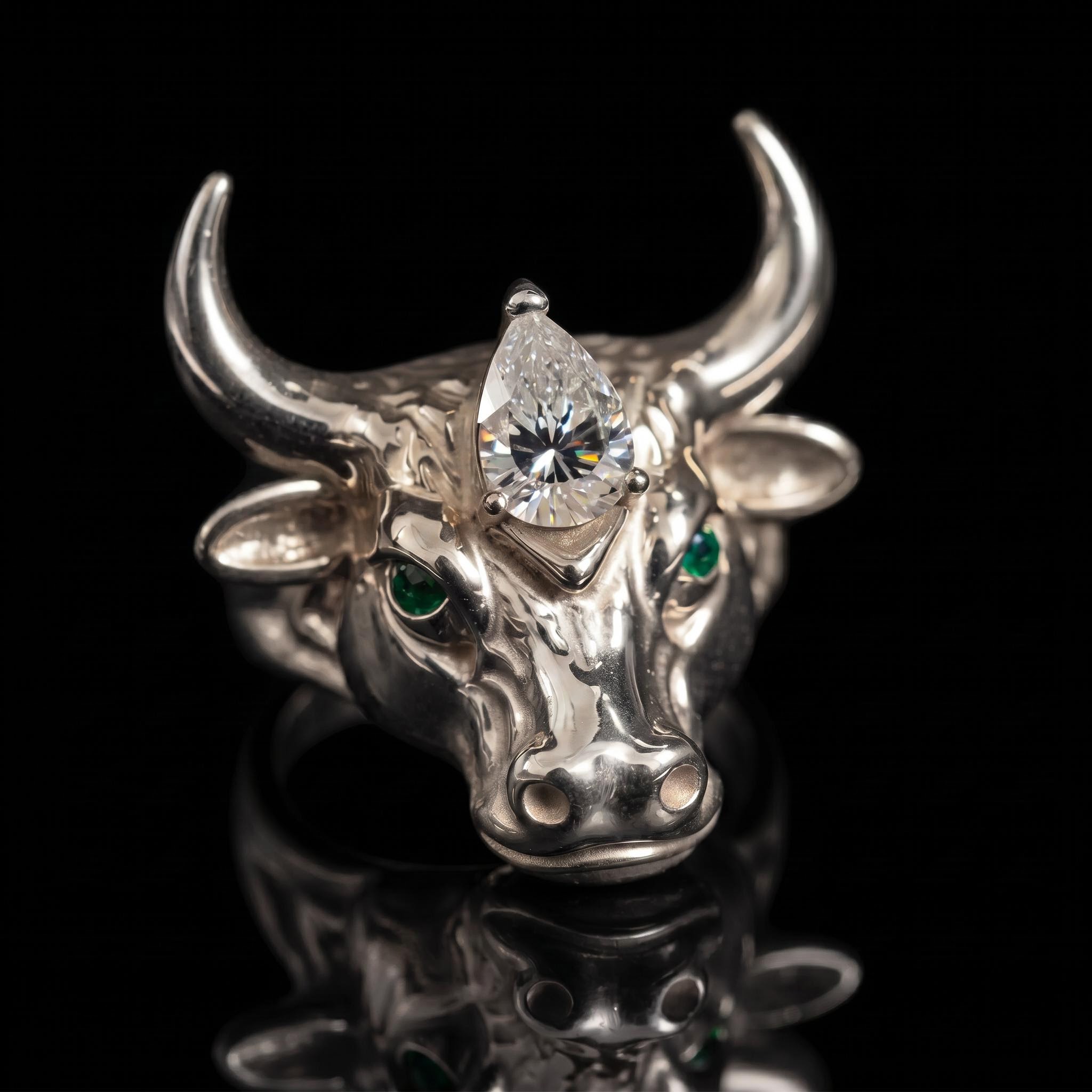 Iced Out Pear-Cut Bull Head Ring Iced Out Pear-Cut Bull Head Ring