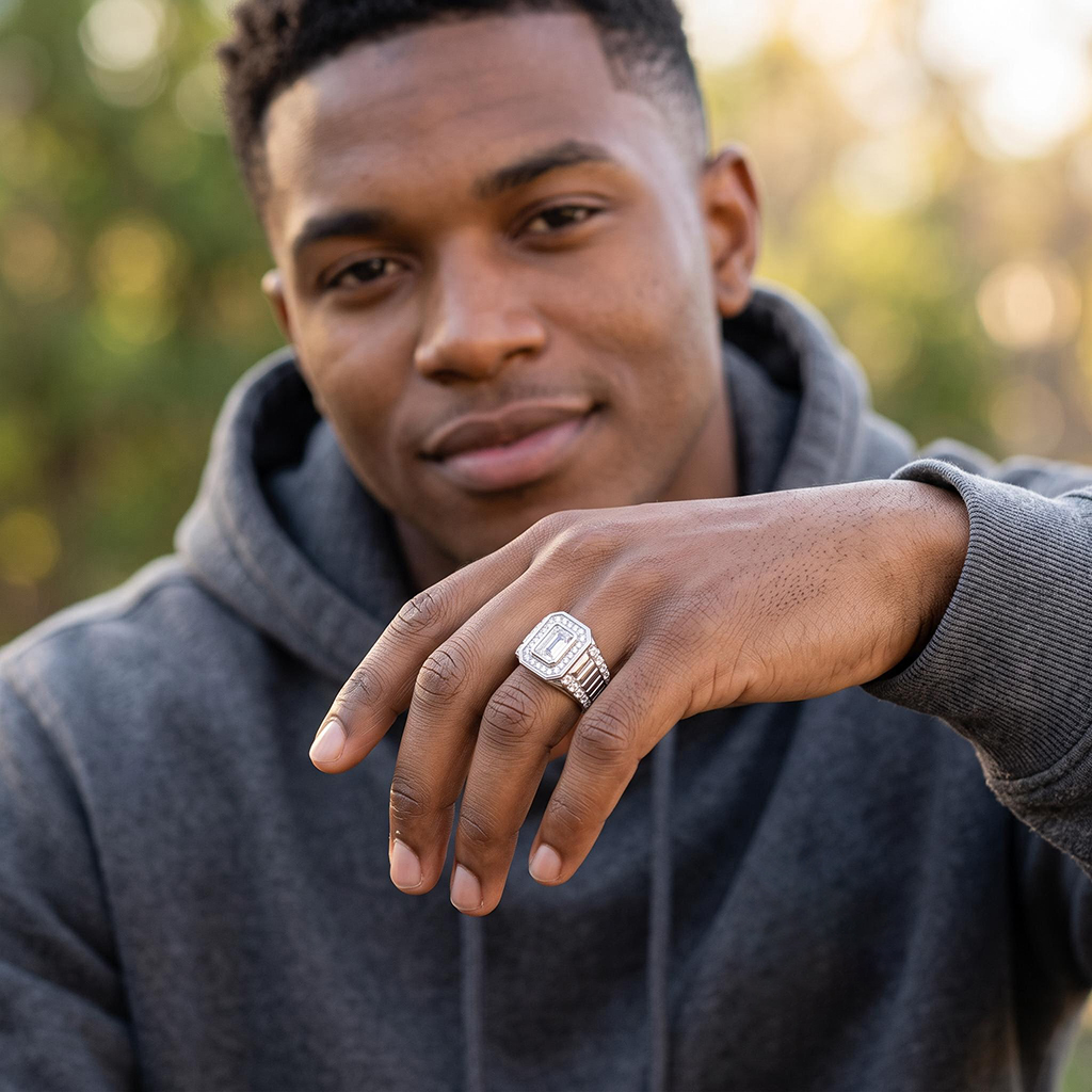 Iced Out Emerald-Cut Statement Ring