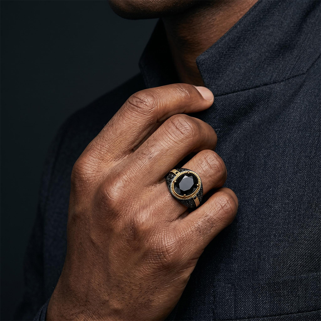 Iced Out Black Onyx Statement Ring