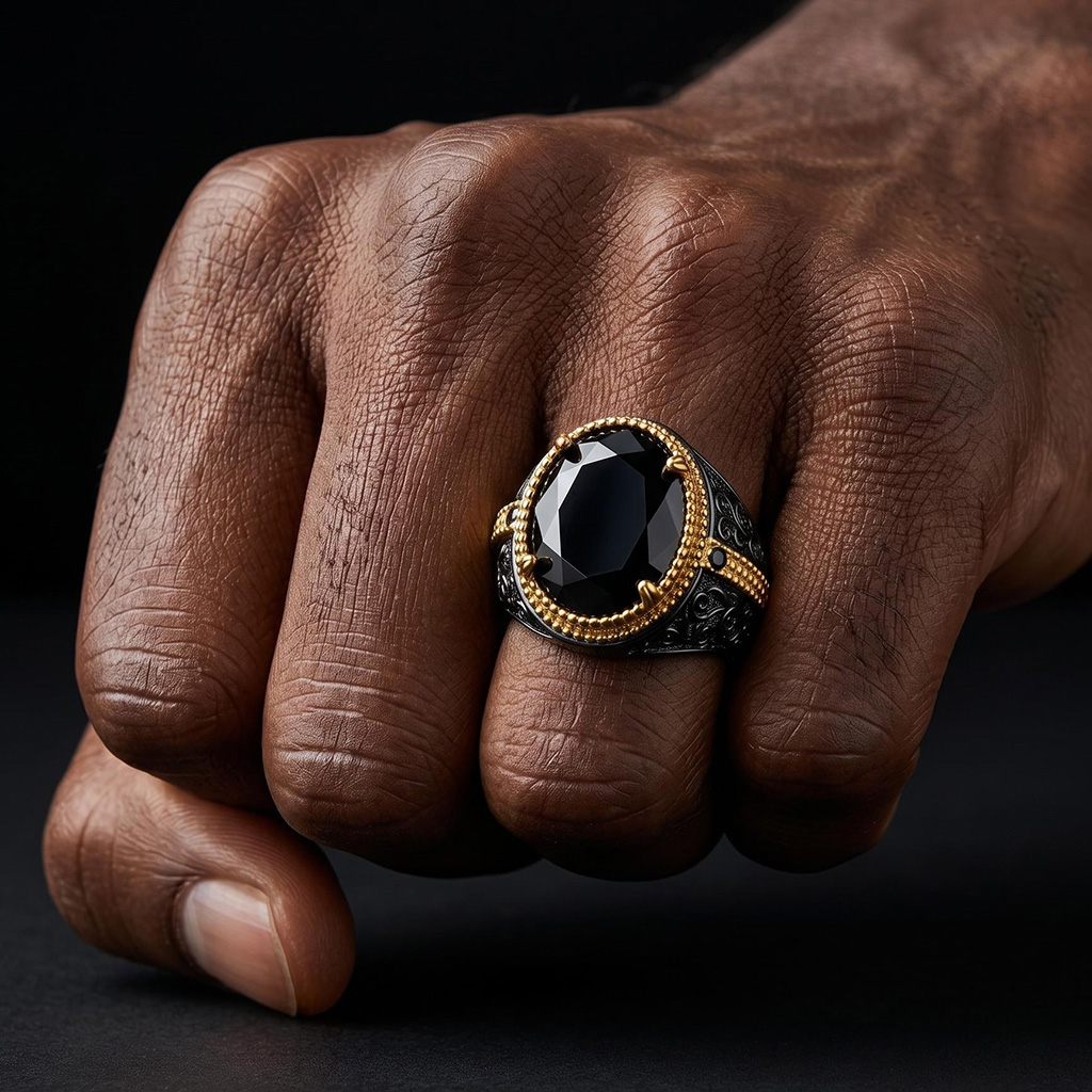 Iced Out Black Onyx Statement Ring
