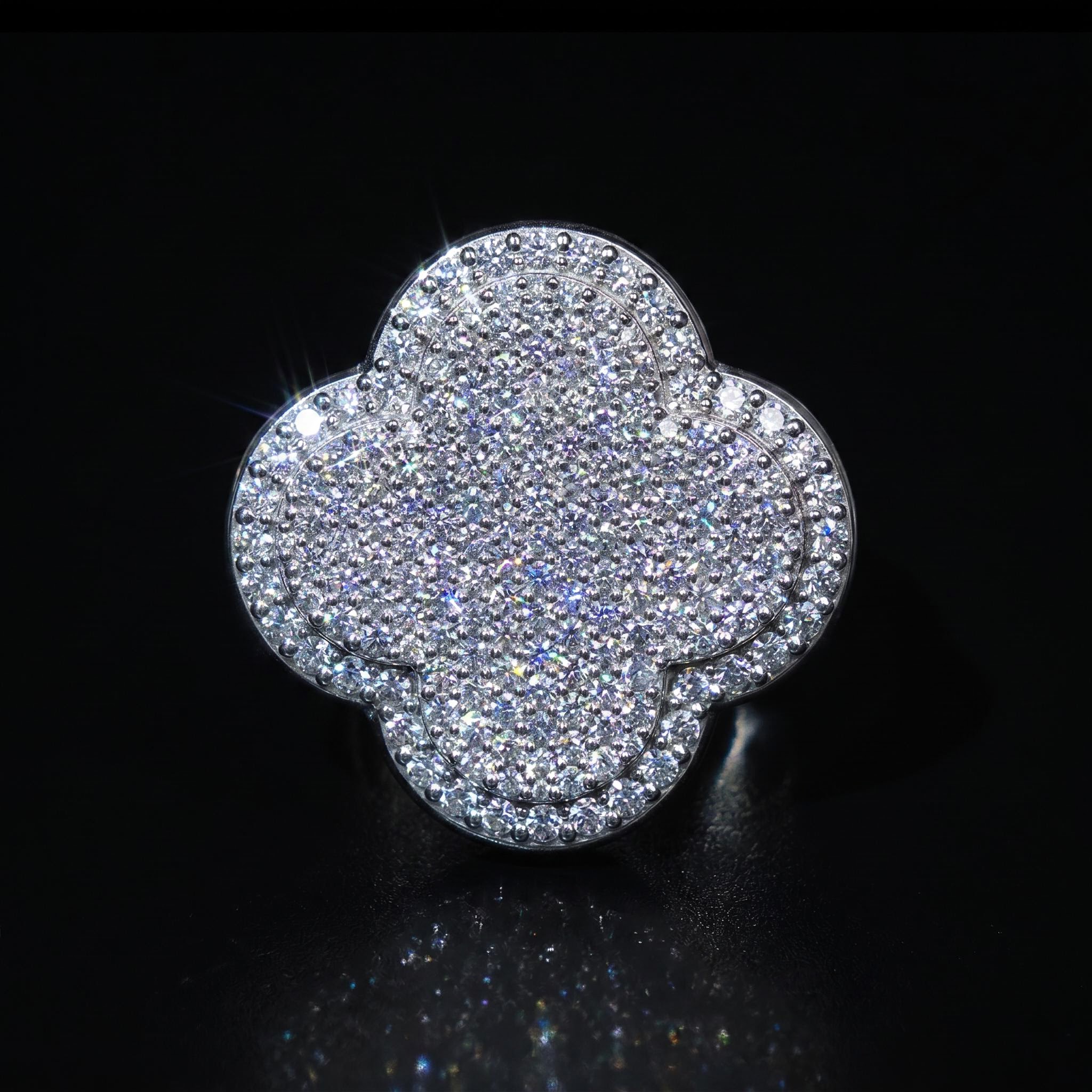 Iced Out Four-leaf Clover Statement Ring