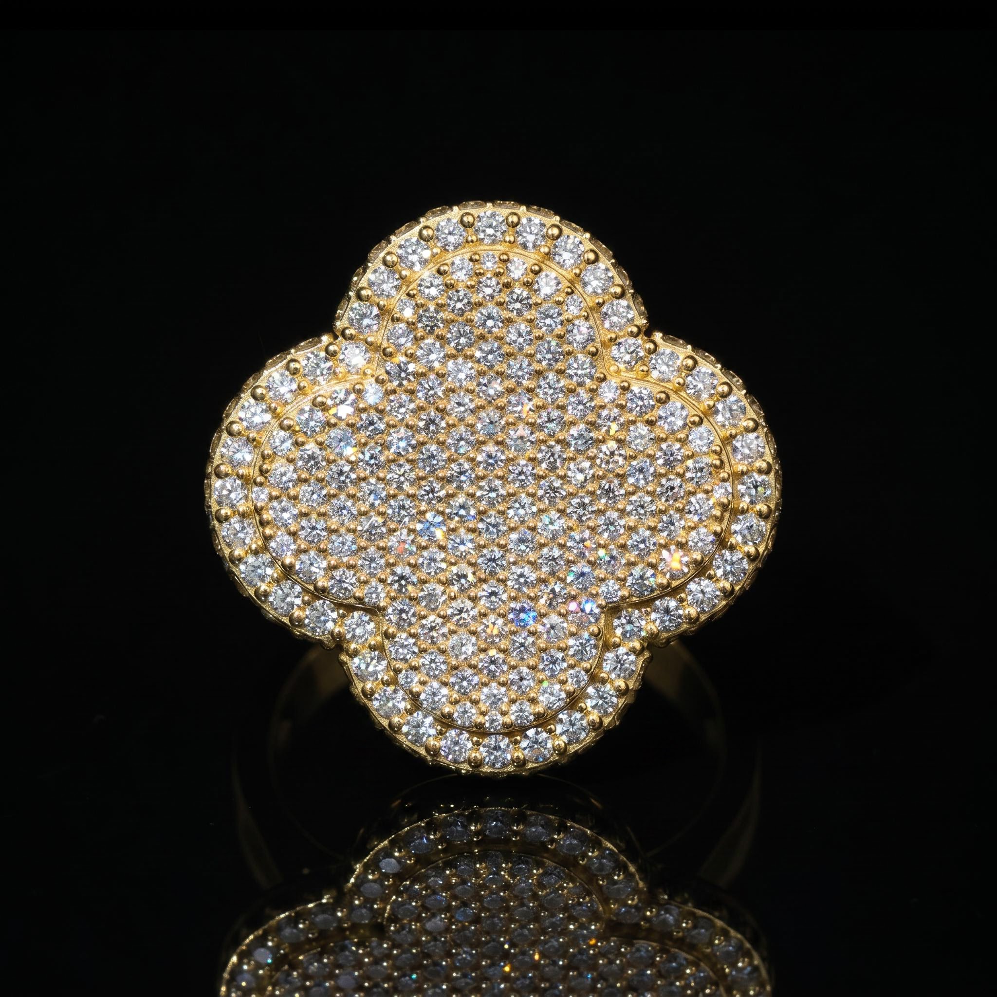 Iced Out Four-leaf Clover Statement Ring