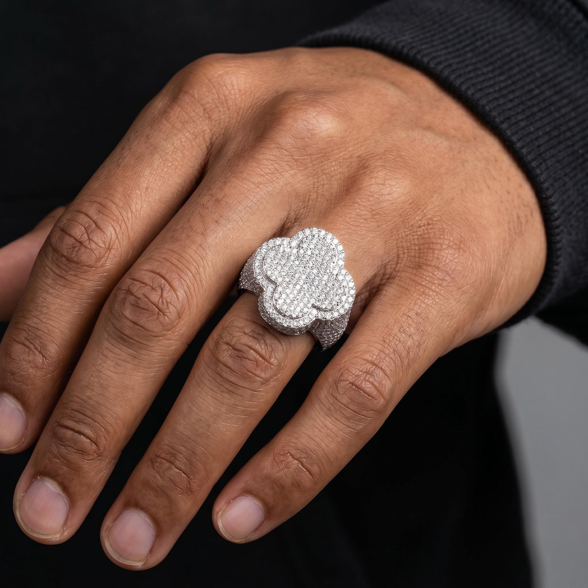 Iced Out Four-leaf Clover Statement Ring