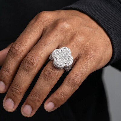 Iced Out Four-leaf Clover Statement Ring