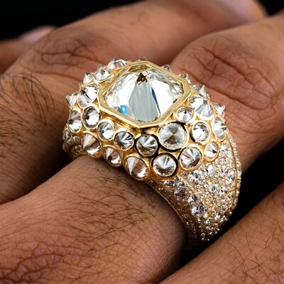 Iced Out Upside Down Inverted Cushion Cut Men's Ring