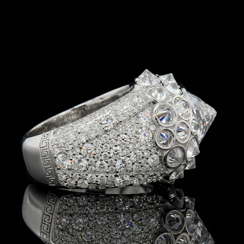 Iced Out Upside Down Inverted Cushion Cut Men's Ring Iced Out Upside Down Inverted Cushion Cut Men's Ring