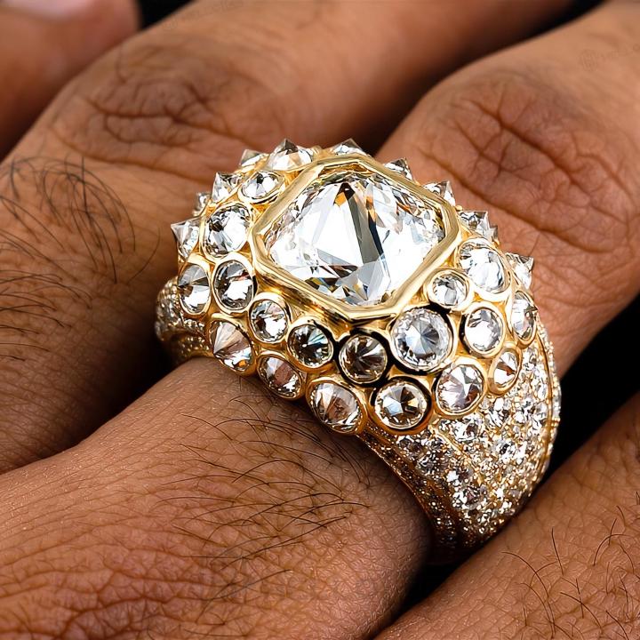 Iced Out Upside Down Inverted Cushion Cut Men's Ring Iced Out Upside Down Inverted Cushion Cut Men's Ring