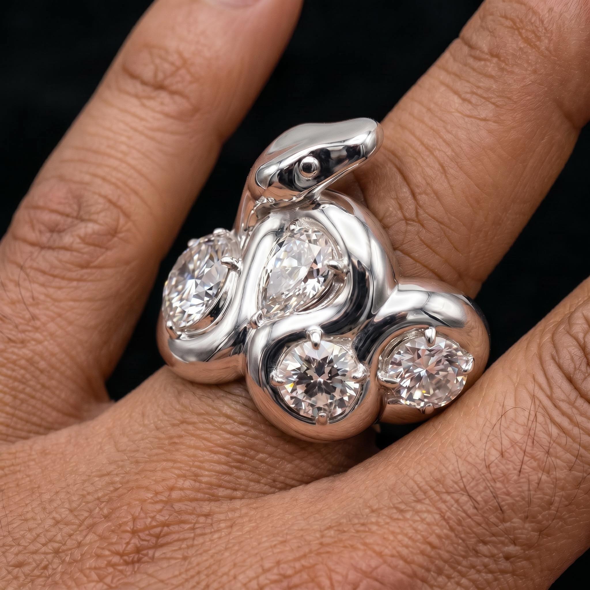 Iced Out Multi-cut Snake Statement Ring