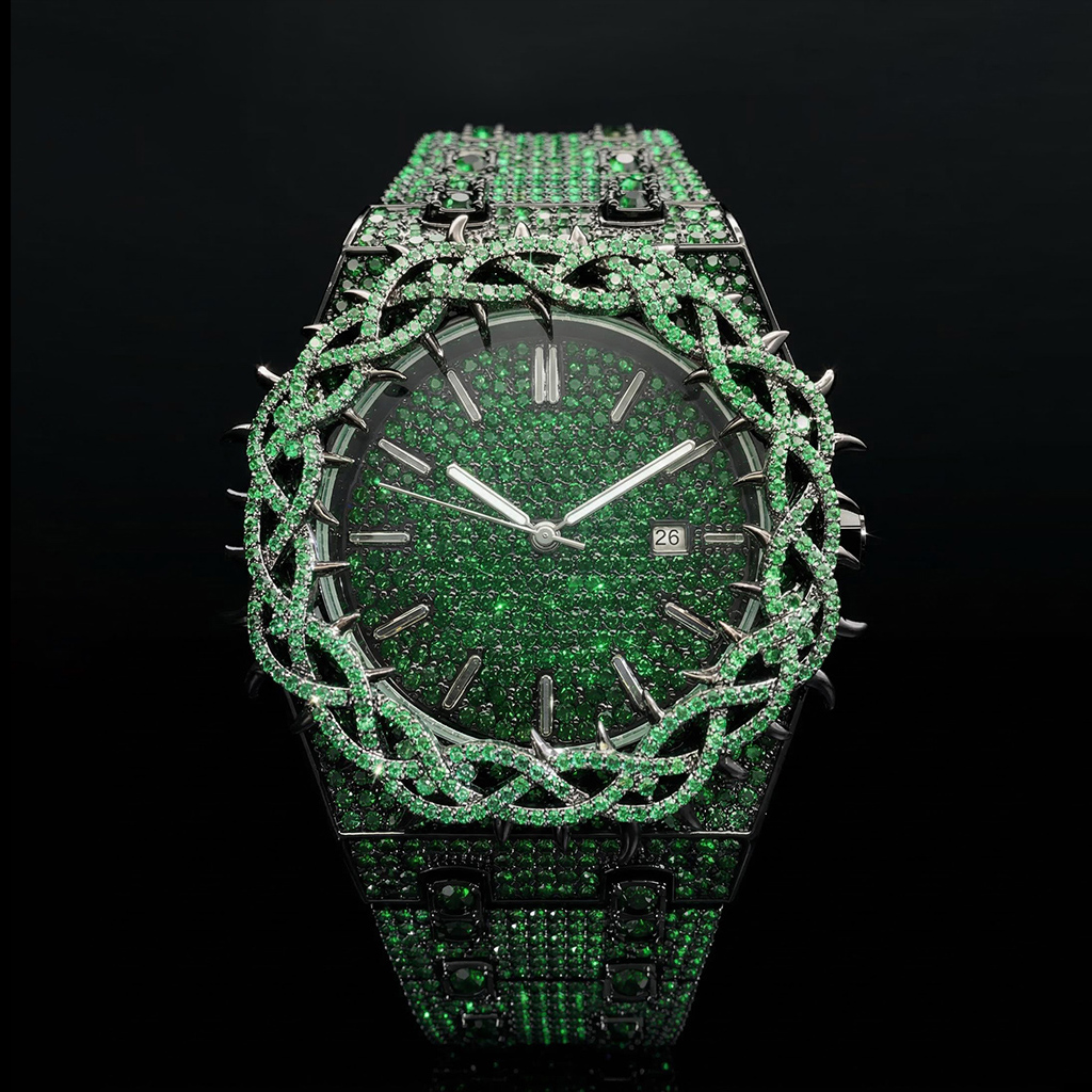 Iced Out Green Thorn Crown Watch