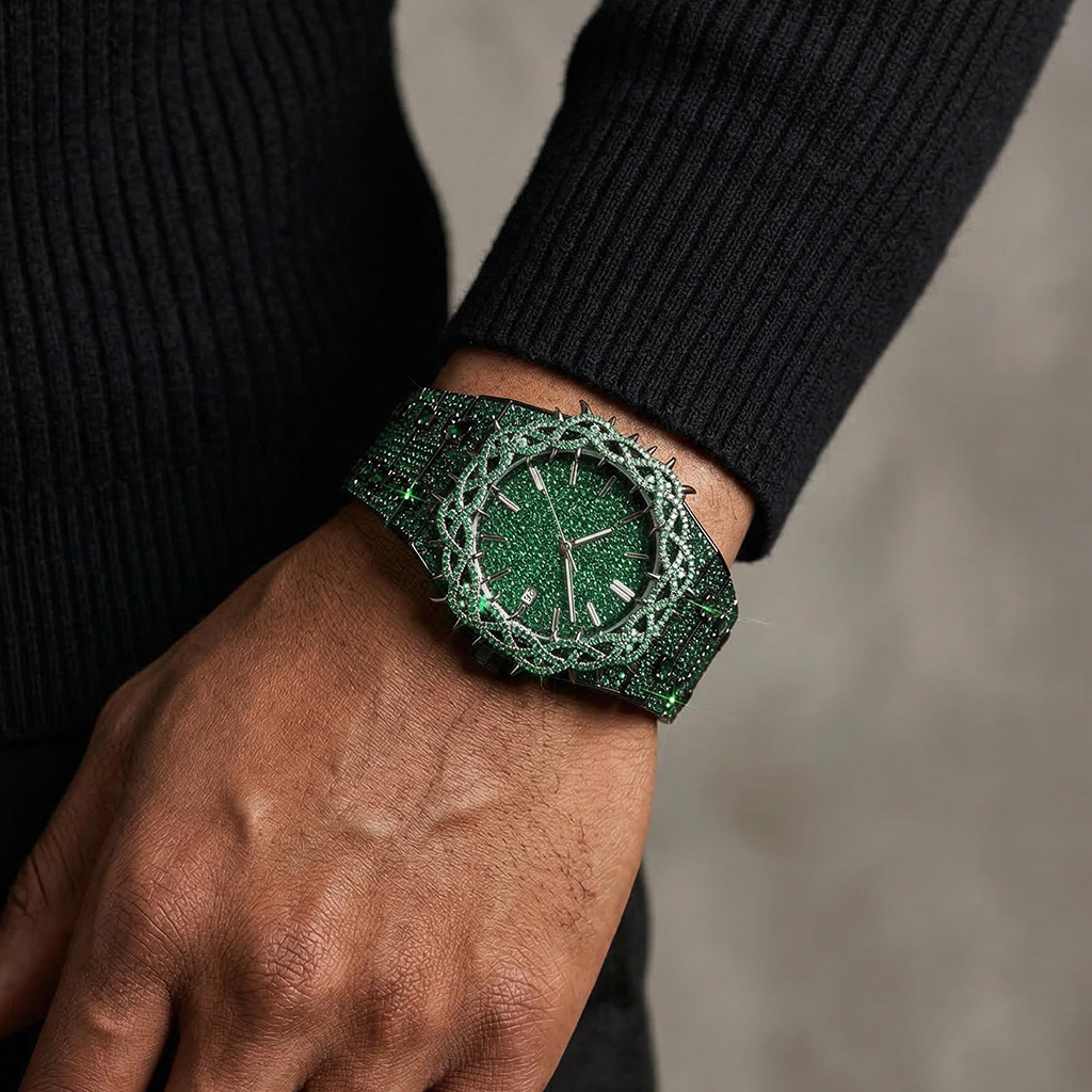 Iced Out Green Thorn Crown Watch